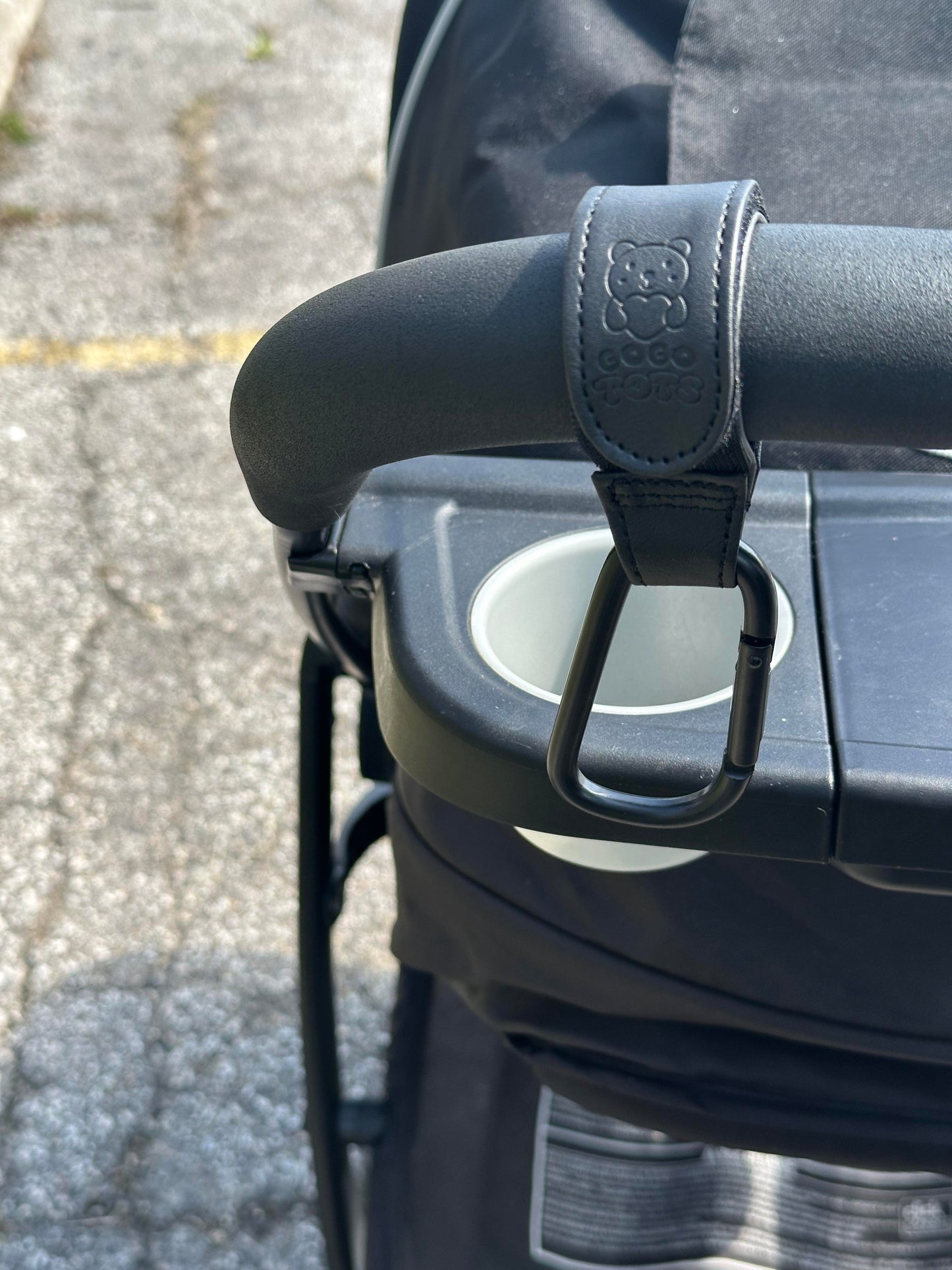 Stroller Hooks - Black - Premium Vegan Leather Velcro Straps