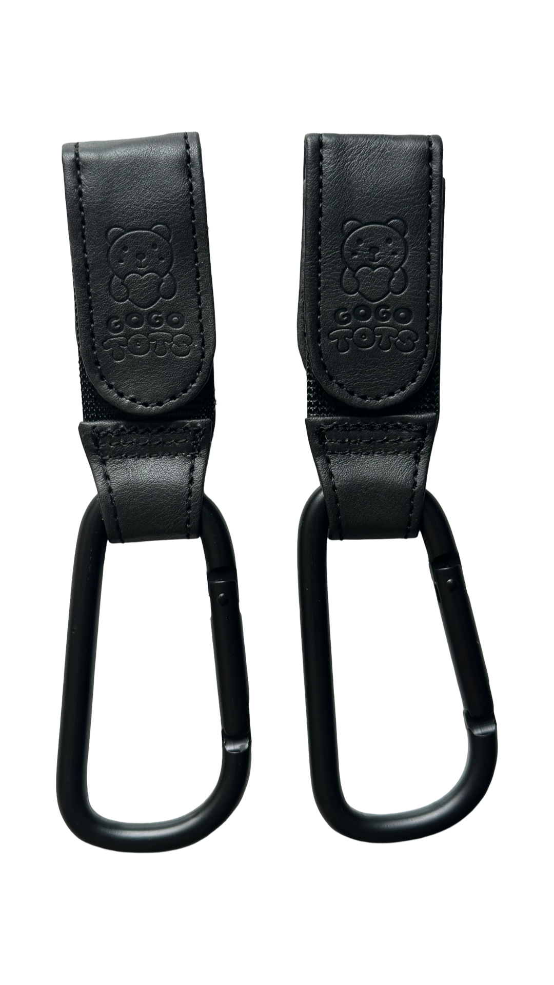 Stroller Hooks - Black - Premium Vegan Leather Velcro Straps
