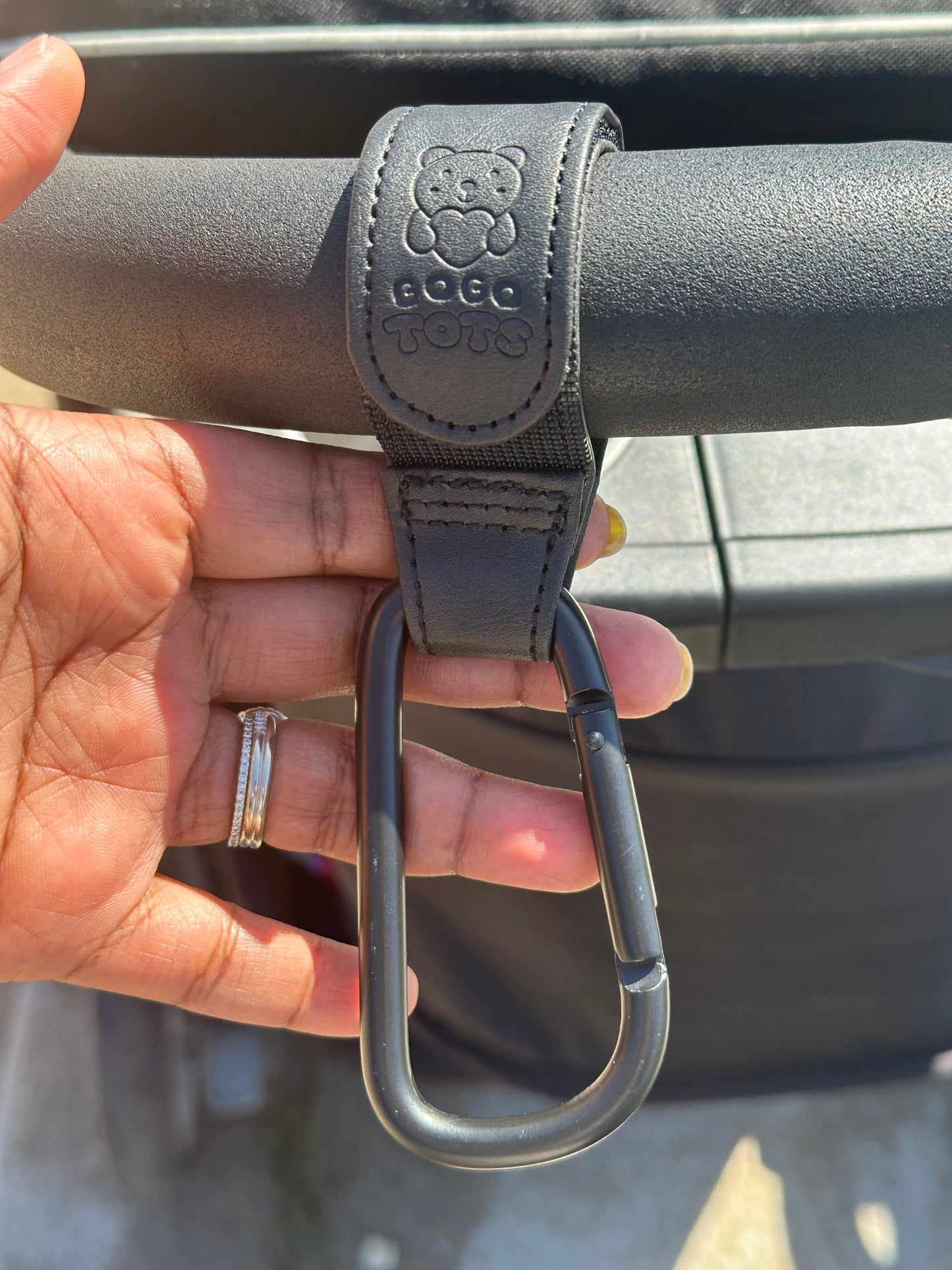 Stroller Hooks - Black - Premium Vegan Leather Velcro Straps